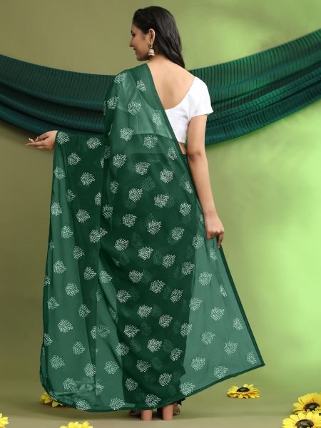 Green Floral Print Ready To Wear Daily Saree Ready To Wear Sarees