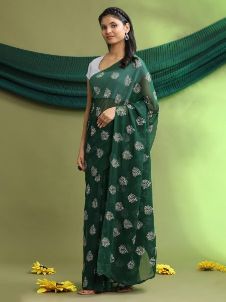 Green Floral Print Ready To Wear Daily Saree Ready To Wear Sarees