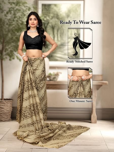 Mehendi Green Gorgeous Manipuri Jute Silk Saree with Bandhani Print Ready to Wear Ready To Wear Sarees