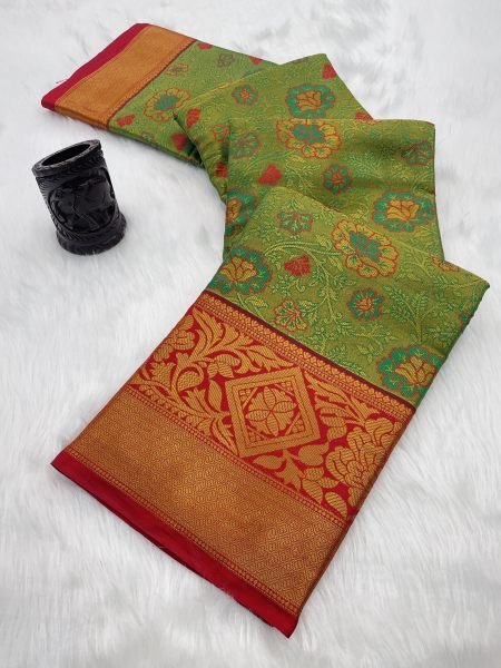 Green Pure Silk Dharmavaram Pattu Saree with Elegant Jacquard Zari Weaving Sale