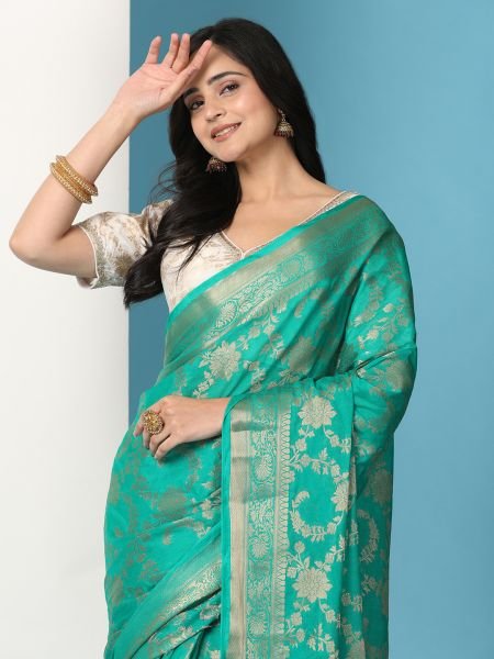 Green Ready to Wear Pure Banarasi Georgette Saree Saree