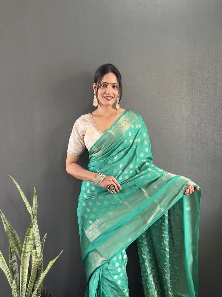 Green Ready to Wear Pure Banarasi Georgette Saree Sale