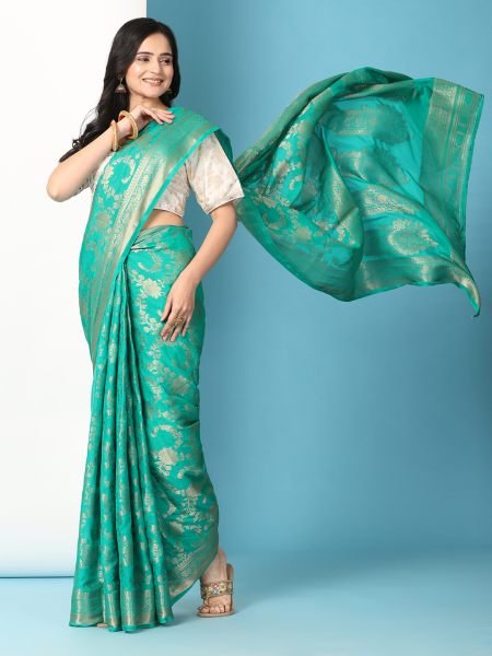 Green Ready to Wear Pure Banarasi Georgette Saree Ready To Wear Sarees