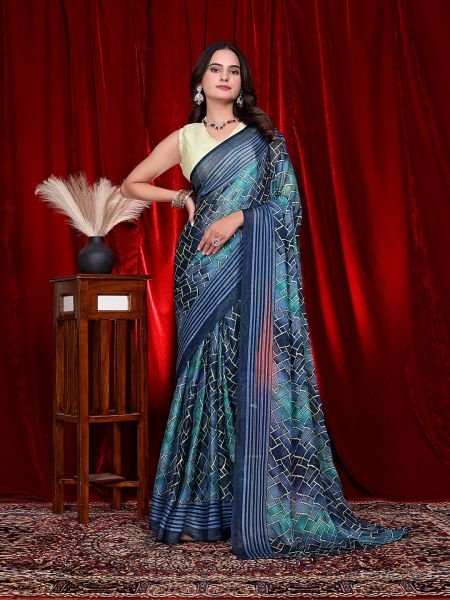 Heavy Chiffon Color Block Printed Ready to Wear Saree Ready To Wear Sarees