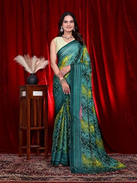 Heavy Chiffon Color Block Printed Ready to Wear Saree Ready To Wear Sarees