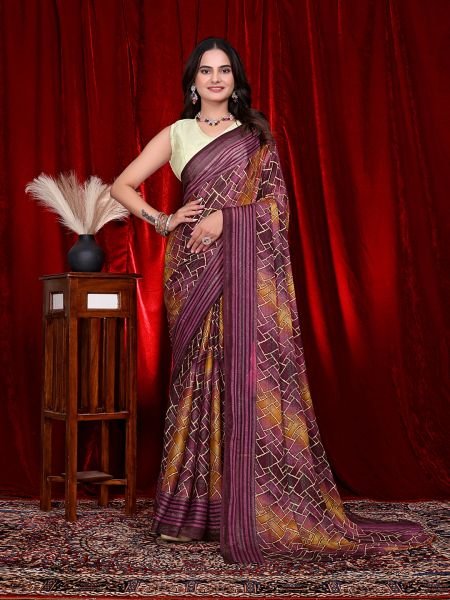 Heavy Chiffon Color Block Printed Ready to Wear Saree Ready To Wear Sarees