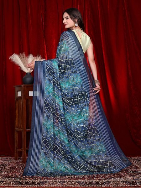 Heavy Chiffon Color Block Printed Ready to Wear Saree Ready To Wear Sarees