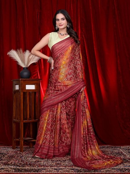 Heavy Chiffon Color Block Printed Ready to Wear Saree Ready To Wear Sarees