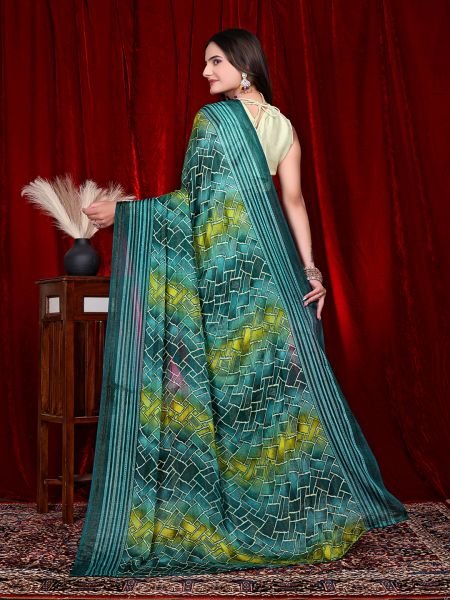 Heavy Chiffon Color Block Printed Ready to Wear Saree Ready To Wear Sarees