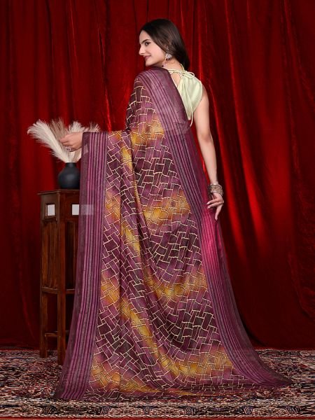 Heavy Chiffon Color Block Printed Ready to Wear Saree Ready To Wear Sarees