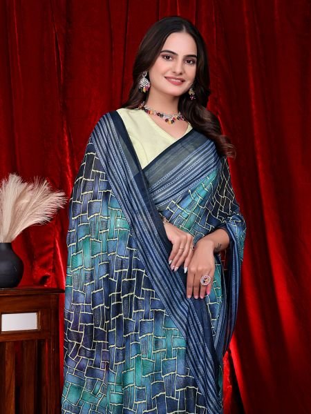 Heavy Chiffon Color Block Printed Ready to Wear Saree Ready To Wear Sarees