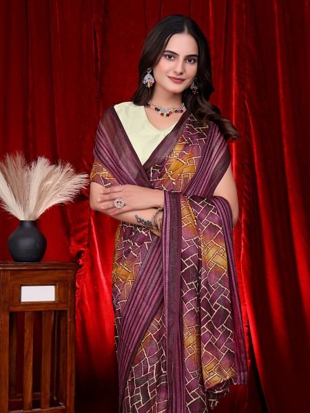 Heavy Chiffon Color Block Printed Ready to Wear Saree Ready To Wear Sarees