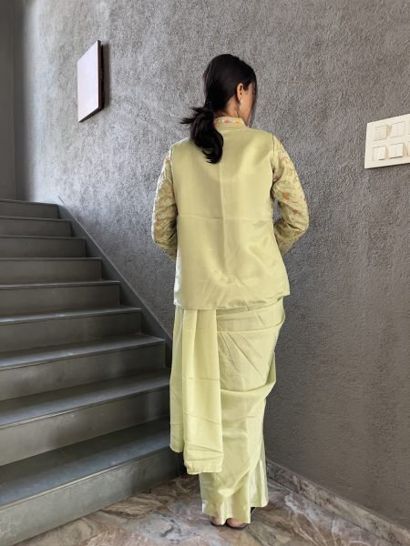 Heavy Chinon Jacket Saree With Blouse and Cording Embroidered Work Ready To Wear Sarees