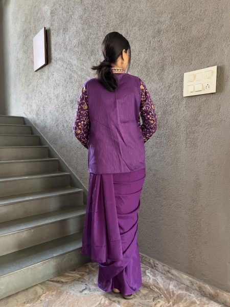Heavy Chinon Jacket Saree With Blouse and Cording Embroidered Work Ready To Wear Sarees