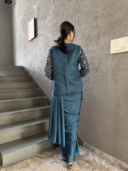 Heavy Chinon Jacket Saree With Blouse and Cording Embroidered Work Ready To Wear Sarees