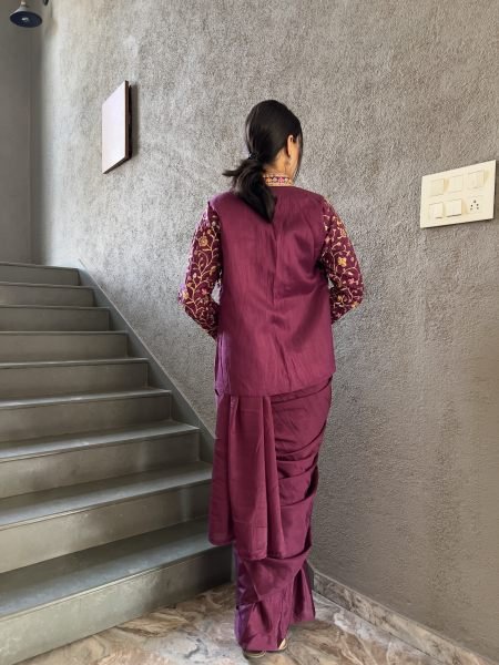 Heavy Chinon Jacket Saree With Blouse and Cording Embroidered Work Ready To Wear Sarees