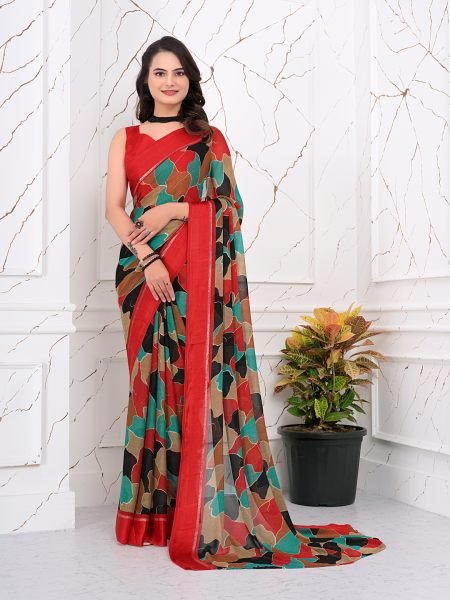 Instant Glam  Pre Pleated Chiffon   Satin Patta Saree Ready To Wear Sarees