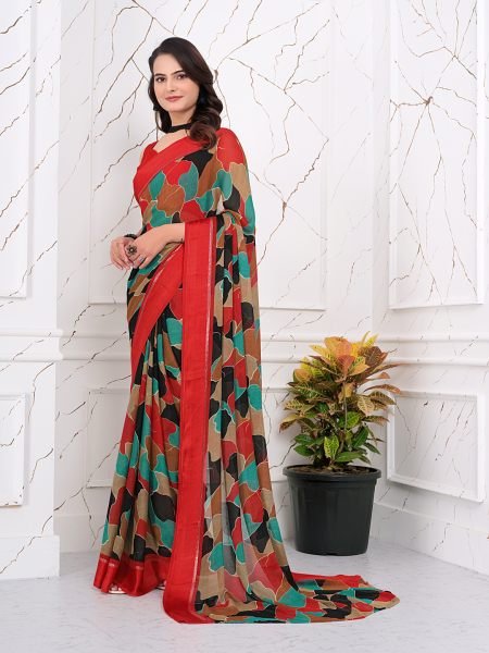Instant Glam  Pre Pleated Chiffon   Satin Patta Saree Ready To Wear Sarees