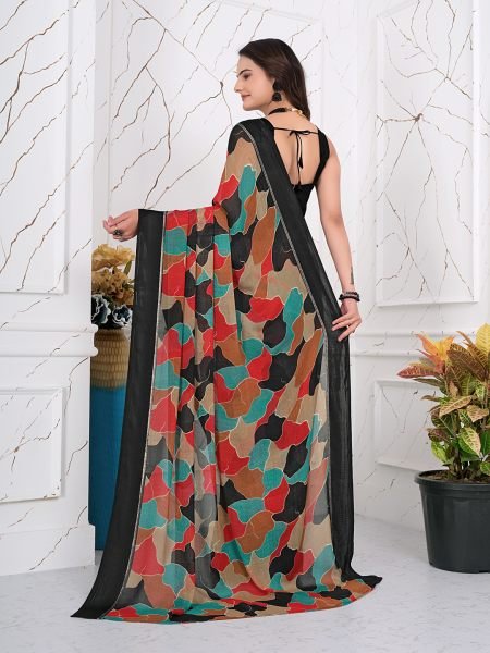 Instant Glam  Pre Pleated Chiffon   Satin Patta Saree Ready To Wear Sarees