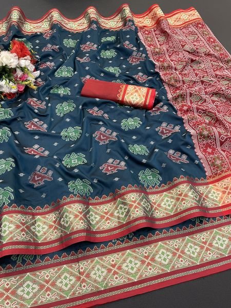 Jacquard Woven Patola Navy Blue Pure Silk Saree Sale