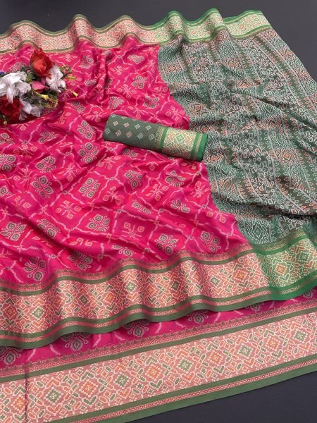 Jacquard Woven Patola Rani Pink Pure Silk Saree Sale