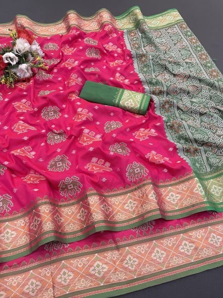 Jacquard Woven Patola Rani Pink Pure Silk Saree Sale