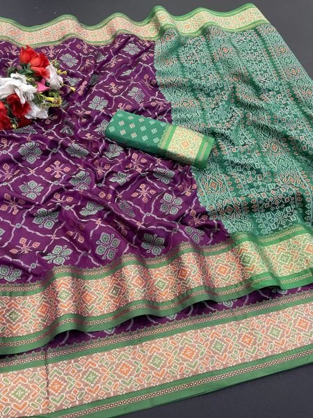 Jacquard Woven Patola Wine Pure Silk Saree Sale