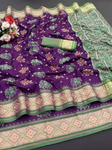 Jacquard Woven Patola Wine Pure Silk Saree Sale