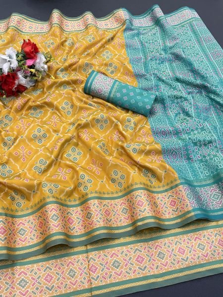 Jacquard Woven Patola Yellow Pure Silk Saree Sale