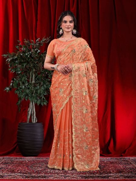 Jimmy Chu Embroidered Saree with Gotta Patti Work Designer Sarees
