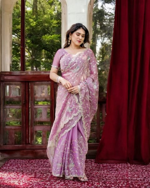 Jimmy Chu Embroidered Saree with Gotta Patti Work Designer Sarees