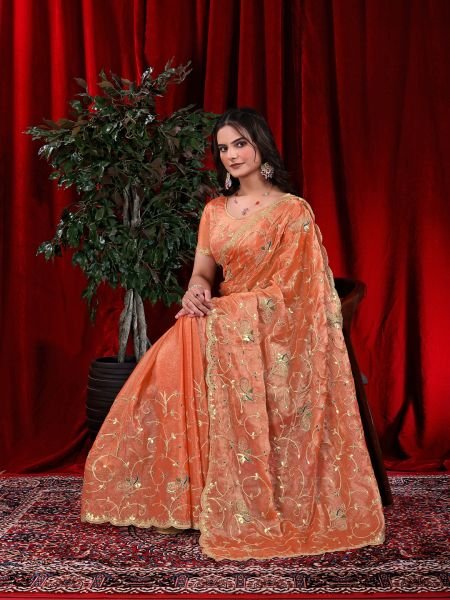 Jimmy Chu Embroidered Saree with Gotta Patti Work Designer Sarees