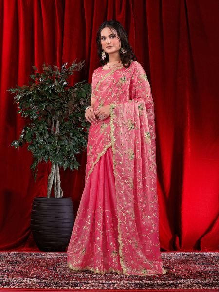 Jimmy Chu Embroidered Saree with Gotta Patti Work Designer Sarees