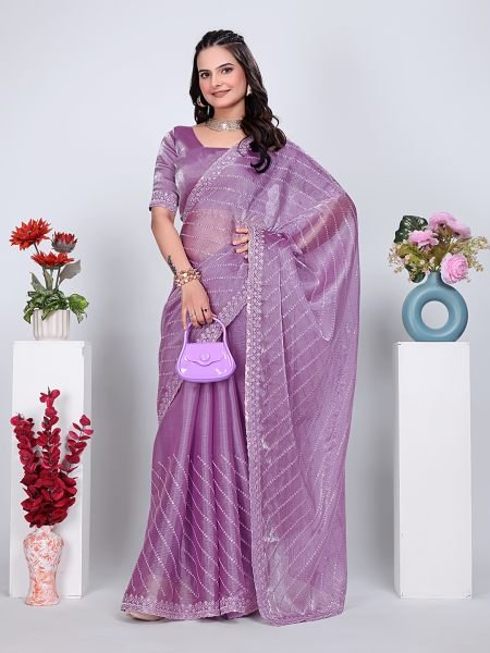 Jimmy Chu Embroidered Sequins Saree with Unstitched Blouse Piece     Elegant Party   Wedding Wear Embroidered Sarees
