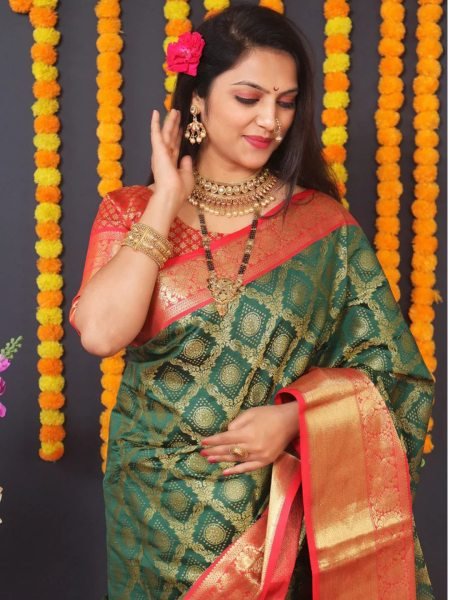 Kanjivaram Silk Saree with Rich Pallu with Unstitched Blouse Piece Kanjivaram Sarees