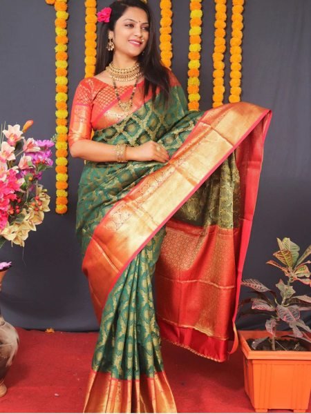 Kanjivaram Silk Saree with Rich Pallu with Unstitched Blouse Piece Kanjivaram Sarees