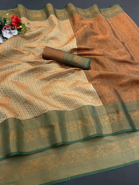 Kanjivaram Soft Silk Copper Rich Pallu Saree Sale