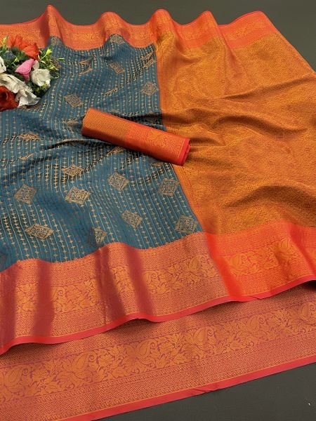 Kanjivaram Soft Silk Copper Rich Pallu Saree Sale