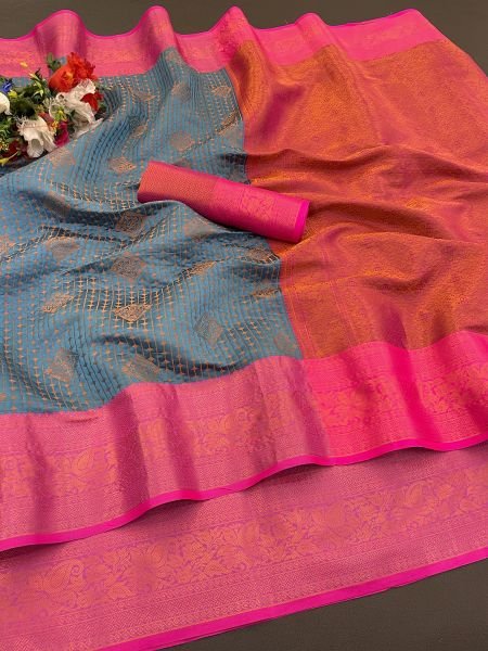 Kanjivaram Soft Silk Copper Rich Pallu Saree Sale