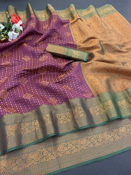 Kanjivaram Soft Silk Copper Rich Pallu Saree Sale