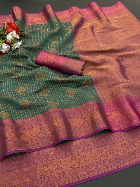 Kanjivaram Soft Silk Copper Rich Pallu Saree Sale