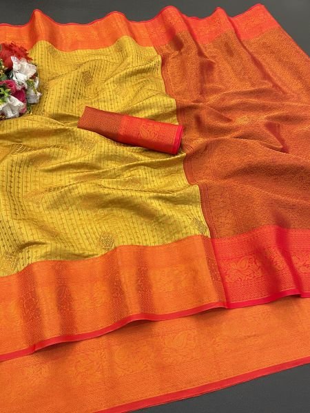 Kanjivaram Soft Silk Copper Rich Pallu Saree Sale