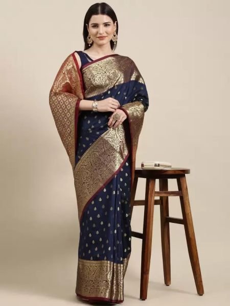 Kanjivaram Softy Copper Zari Sky Saree Sale
