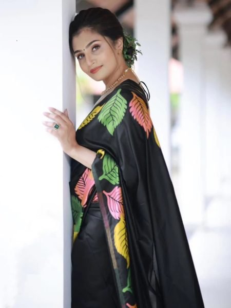 Luxurious Festal Woven Black Pure Silk Trendy Saree Designer Sarees