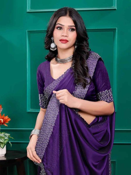 Luxury Silk Saree with Swarovski Diamond Lace Work   Unstitched Blouse Piece Designer Sarees