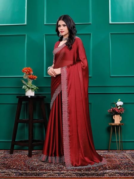 Luxury Silk Saree with Swarovski Diamond Lace Work   Unstitched Blouse Piece Designer Sarees