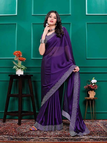 Luxury Silk Saree with Swarovski Diamond Lace Work   Unstitched Blouse Piece Designer Sarees