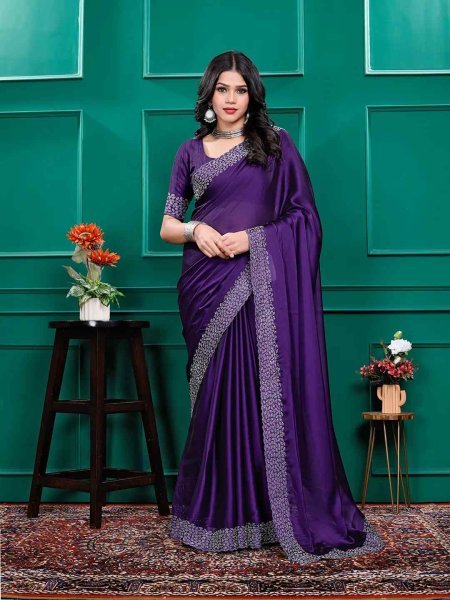 Luxury Silk Saree with Swarovski Diamond Lace Work   Unstitched Blouse Piece Designer Sarees