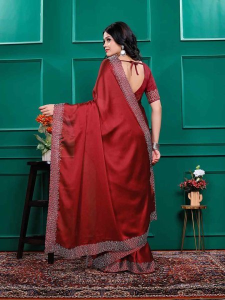 Luxury Silk Saree with Swarovski Diamond Lace Work   Unstitched Blouse Piece Designer Sarees