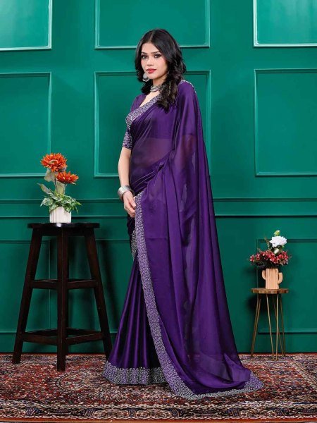 Luxury Silk Saree with Swarovski Diamond Lace Work   Unstitched Blouse Piece Designer Sarees